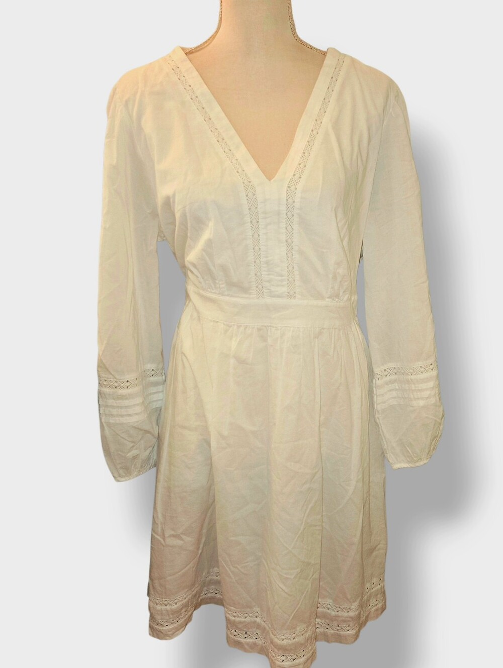 J Crew White V-Neck Long Sleeve Cotton Dress